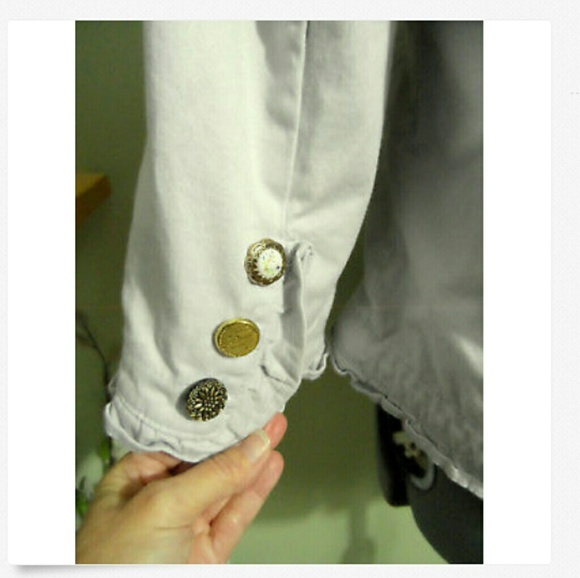LIVE A LITTLE Ruffled Blazer L Gray Boho DenimCoat - Picture 5 of 6